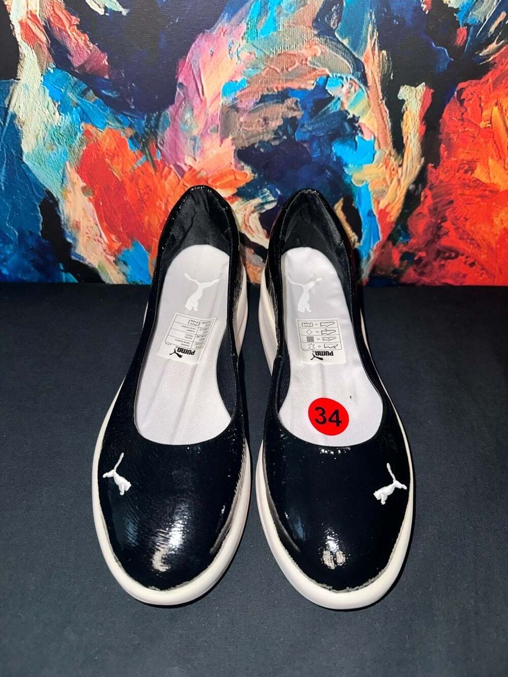 No.34 Puma Black Patent Leather Platform Wedge Slip-On Ballet Flats